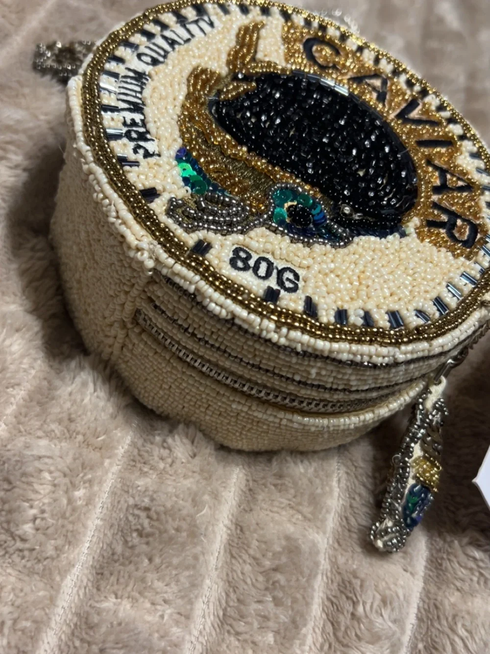 NWT from India to you - Beaded Caviar Novelty bag with gold chain strap